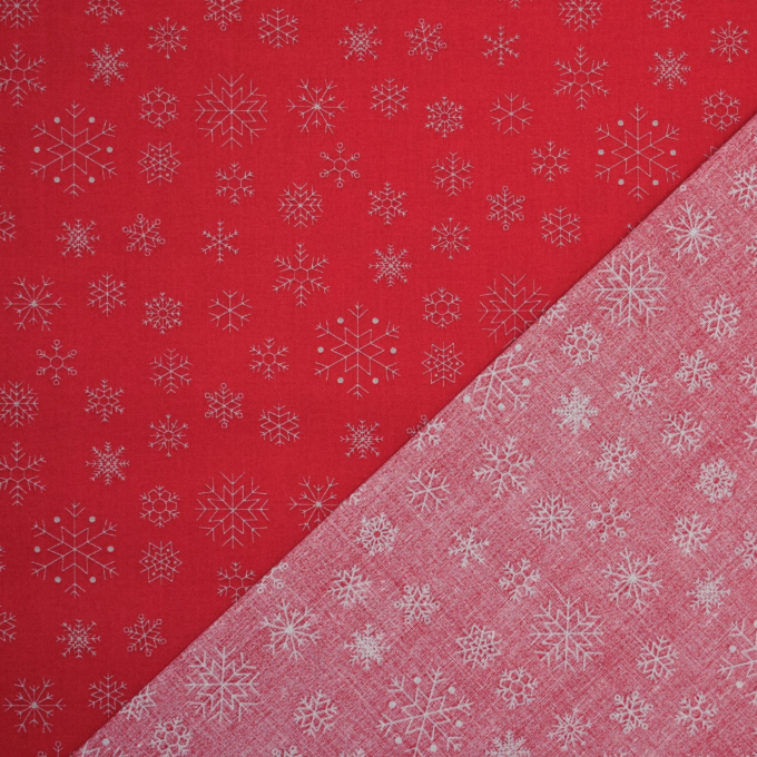 Tissu coton popeline Flocons de neige Noël Snowflakes, rouge