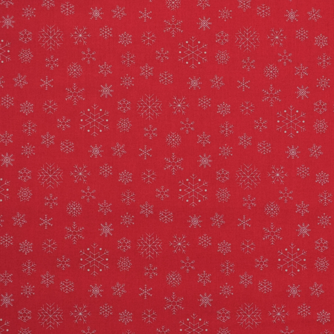 Tissu coton popeline Flocons de neige Noël Snowflakes, rouge