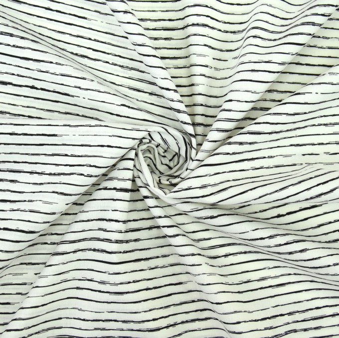 Tissu coton popeline à rayures irrégulières Scratchy Stripes, blanc