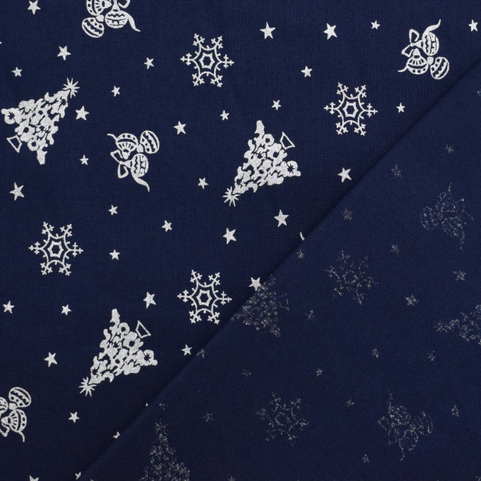 Popeline katoen Silver Christmas, marineblauw