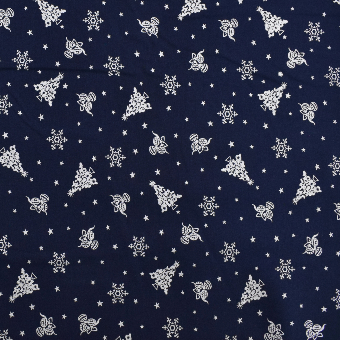 Popeline katoen Silver Christmas, marineblauw