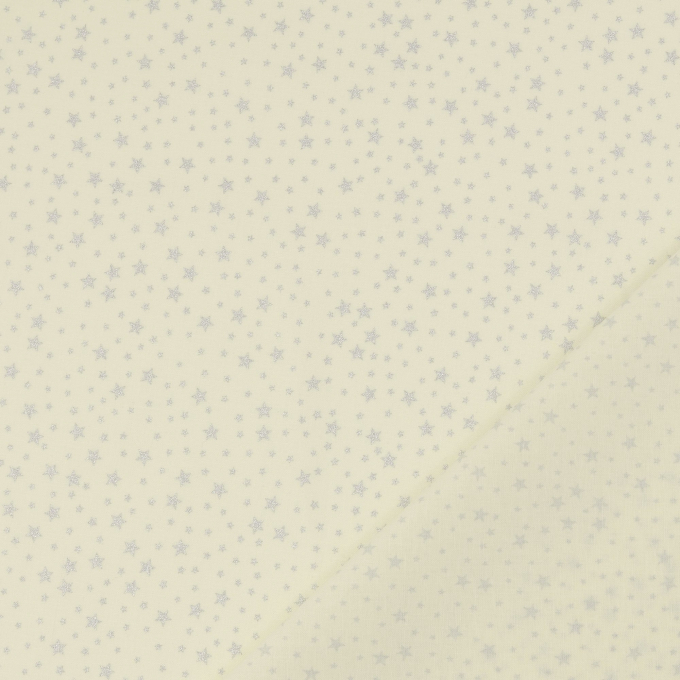 Tissu coton popeline Silver Stars, crème