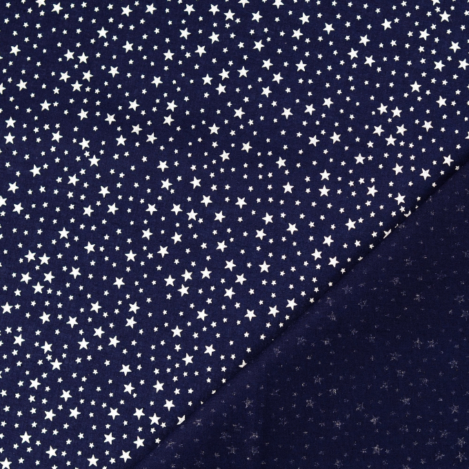 Popeline katoen Silver Stars, marineblauw