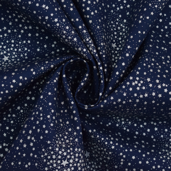 Tissu coton popeline Étoiles Noël Starry sky, marine - argent