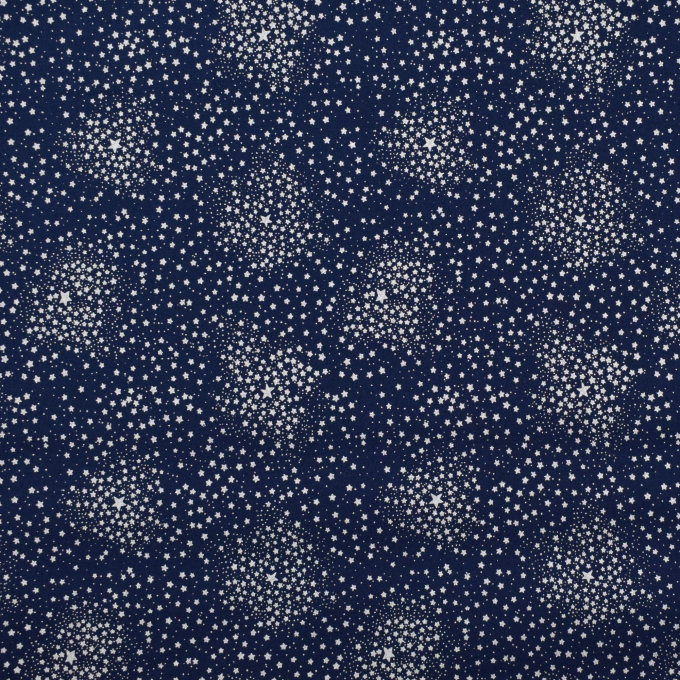 Tissu coton popeline Étoiles Noël Starry sky, marine - argent