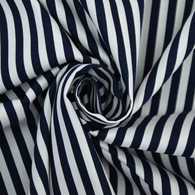 Tissu coton popeline à rayures, blanc – bleu foncé