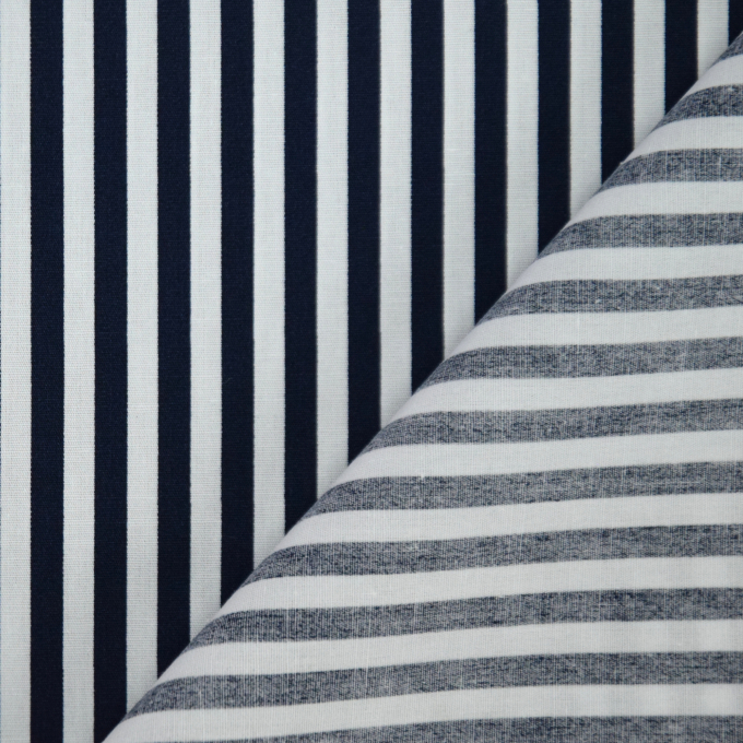 Tissu coton popeline à rayures, blanc – bleu foncé