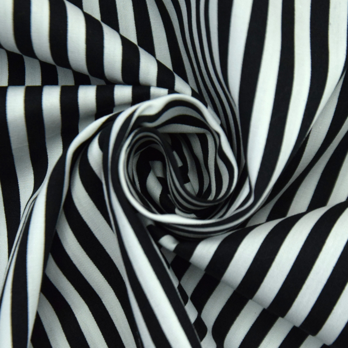 Tissu coton popeline à rayures, blanc – noir