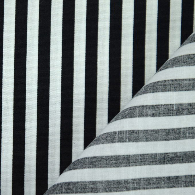 Tissu coton popeline à rayures, blanc – noir