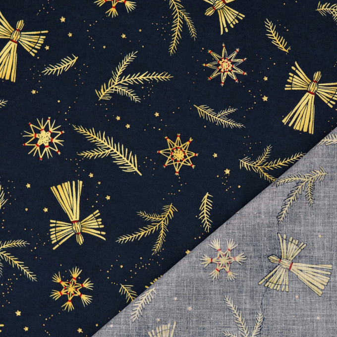 Tissu coton popeline Ange de paille, bleu foncé