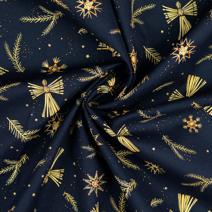 Tissu coton popeline Ange de paille, bleu foncé