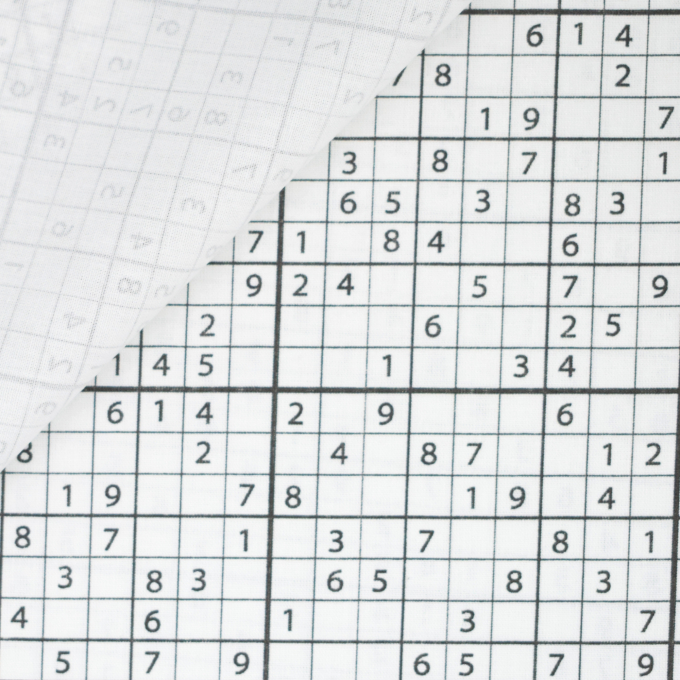 Tissu coton popeline Sudoku, blanc
