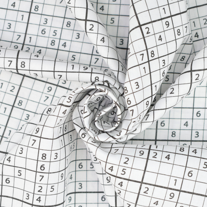 Tissu coton popeline Sudoku, blanc
