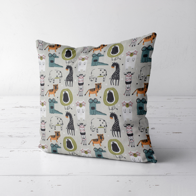 Baumwoll Popeline Sweet Animals, hellgrau
