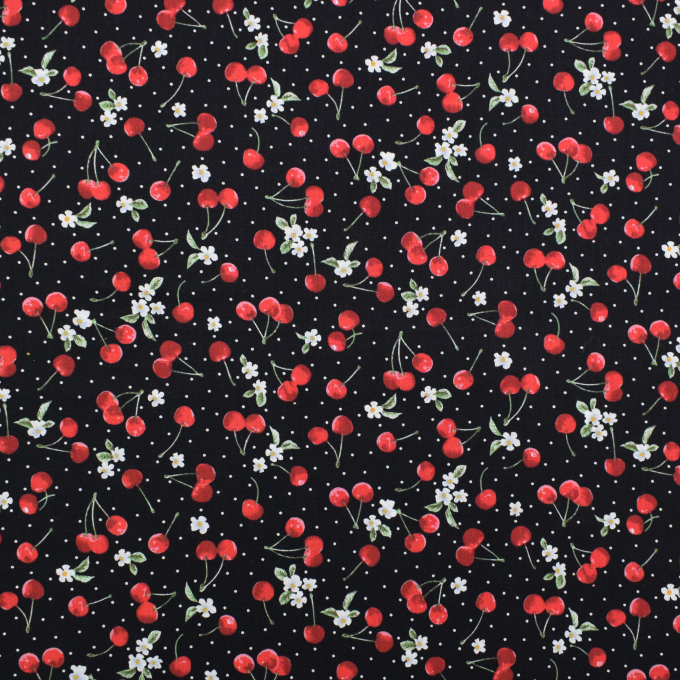 Tissu coton popeline Cerises Sweet Cherry, noir