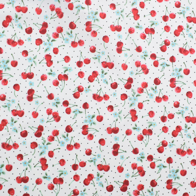 Tissu coton popeline Cerises Sweet Cherry, blanc