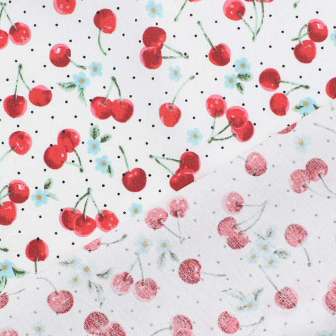 Tissu coton popeline Cerises Sweet Cherry, blanc