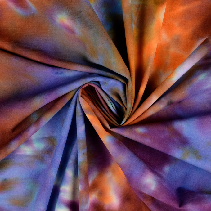 Tissu coton popeline batik Tie Dye explosion, orange