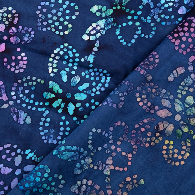 Popeline katoen tie dye flowers, nachtblauw