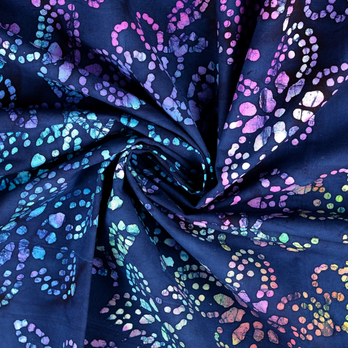 Popeline katoen tie dye flowers, nachtblauw