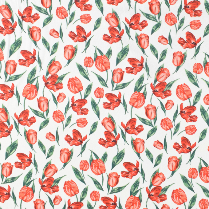 Tissu coton popeline Fleurs Tulipes, blanc