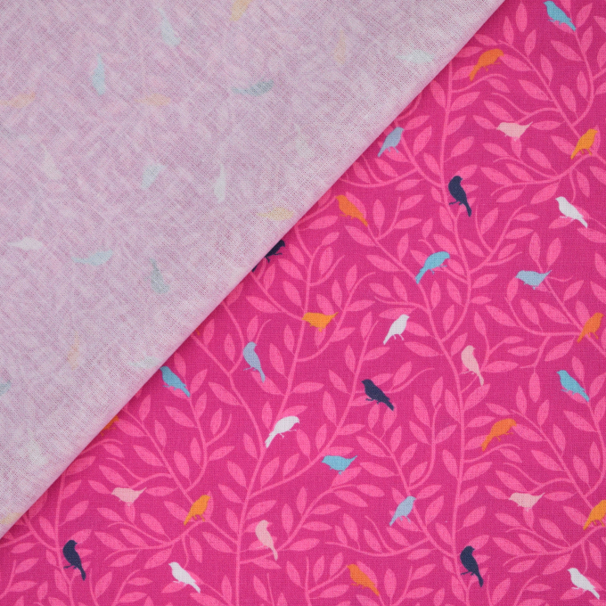 Baumwoll Popeline Vögel, pink