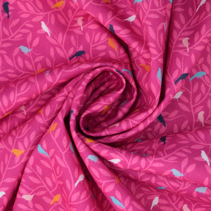 Baumwoll Popeline Vögel, pink