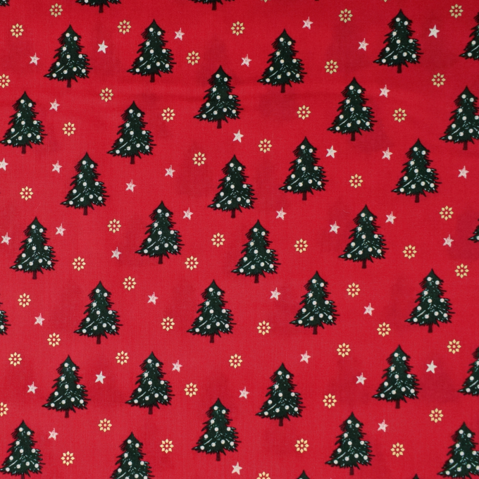 Popeline katoen christmas trees, rood