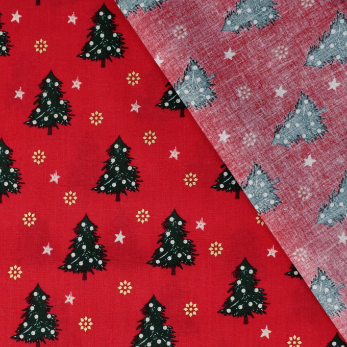 Popeline katoen christmas trees, rood