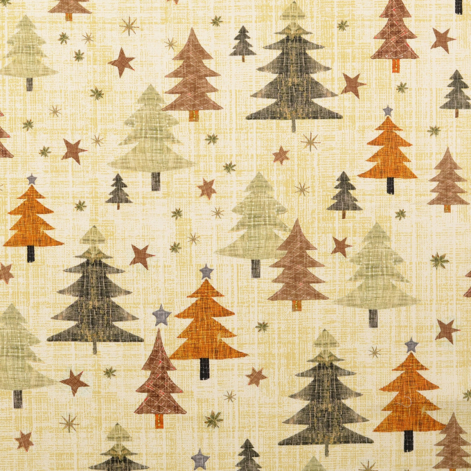 Tissu coton popeline sapin de Noël, marron