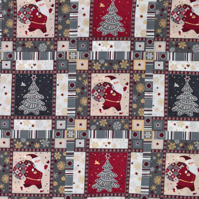 Tissu coton popeline période de Noël, gris