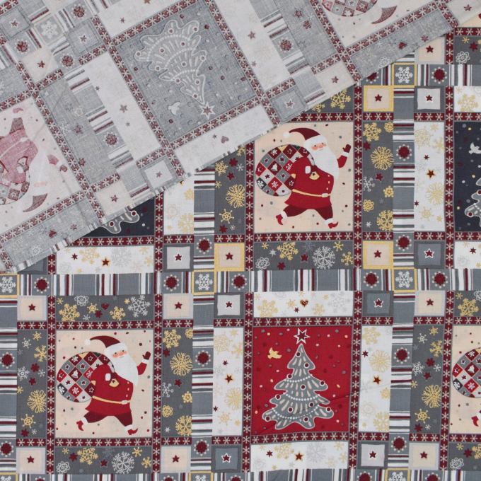 Tissu coton popeline période de Noël, gris