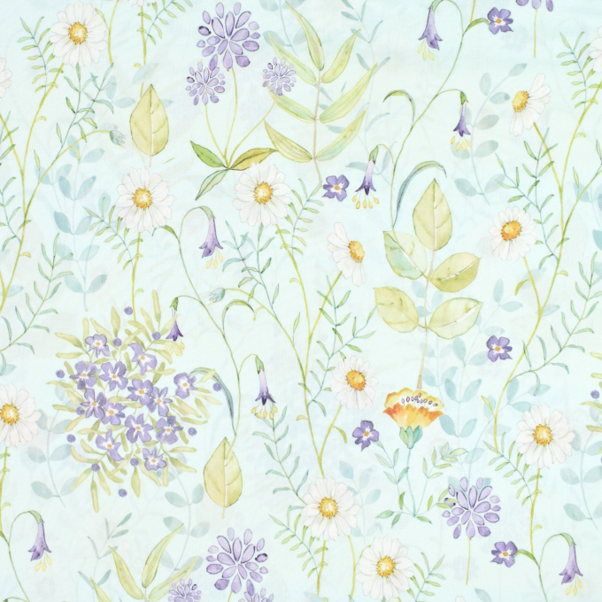 Tissu coton popeline Fleurs Wildflower Garden, menthe