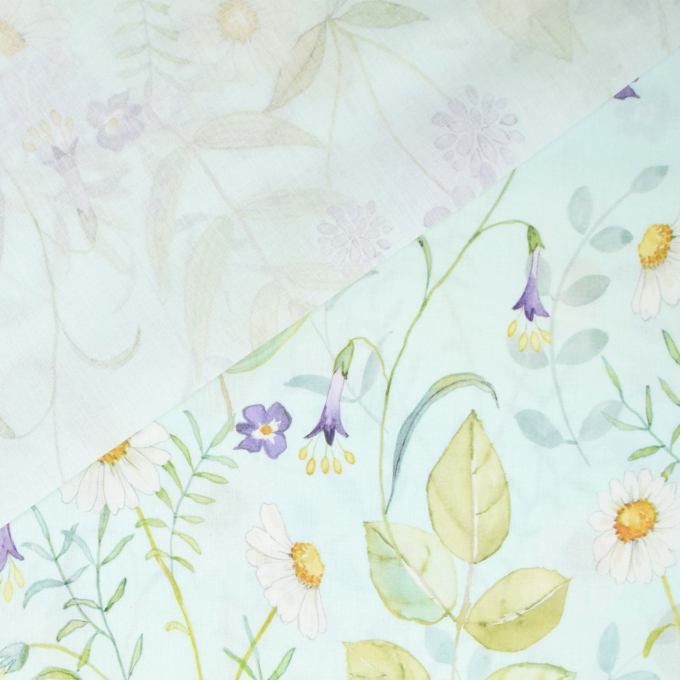 Tissu coton popeline Fleurs Wildflower Garden, menthe