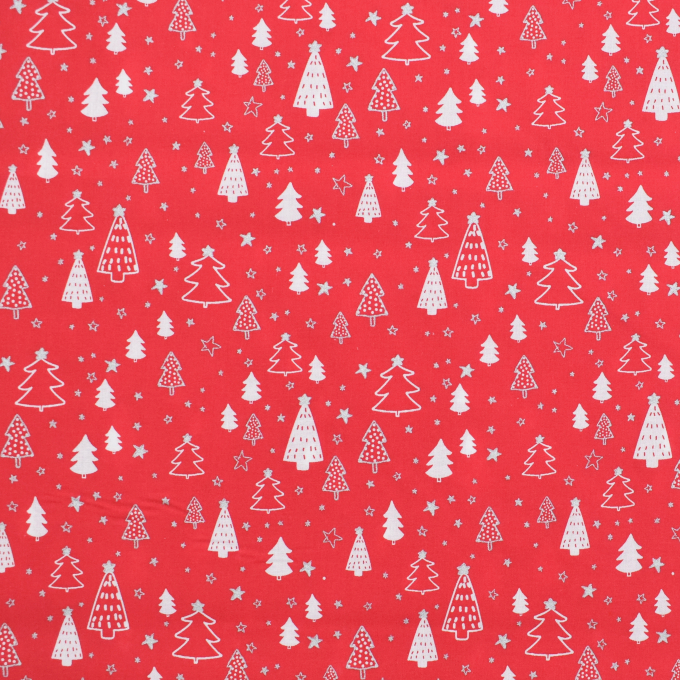 Tissu coton popeline Forêt de Noël Winter Forest, rouge
