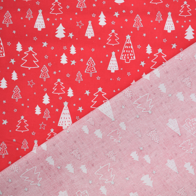 Tissu coton popeline Forêt de Noël Winter Forest, rouge