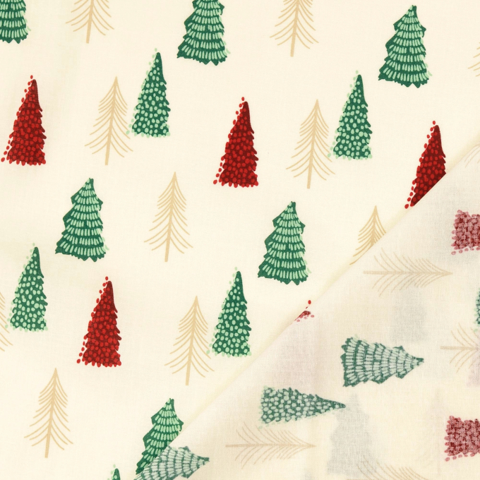 Baumwoll Popeline Winterwald, creme