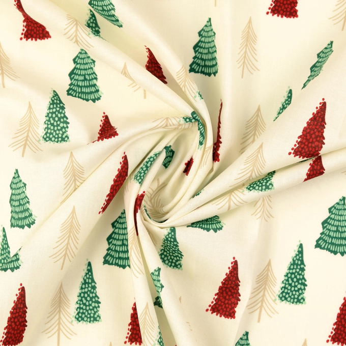 Baumwoll Popeline Winterwald, creme