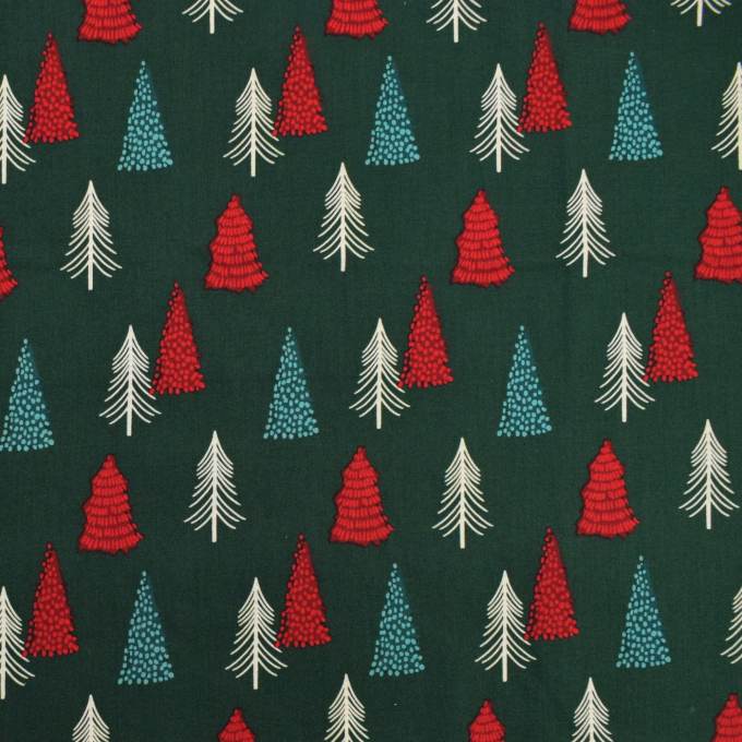 Popeline katoen winterbos, donkergroen