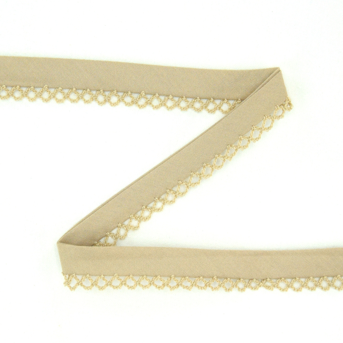 Biais couture coton 1,4cm, dentelle crochetée, chamois