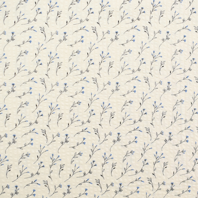 Tissu coton seersucker Fleurs cottage Vintage Flowers, bleu