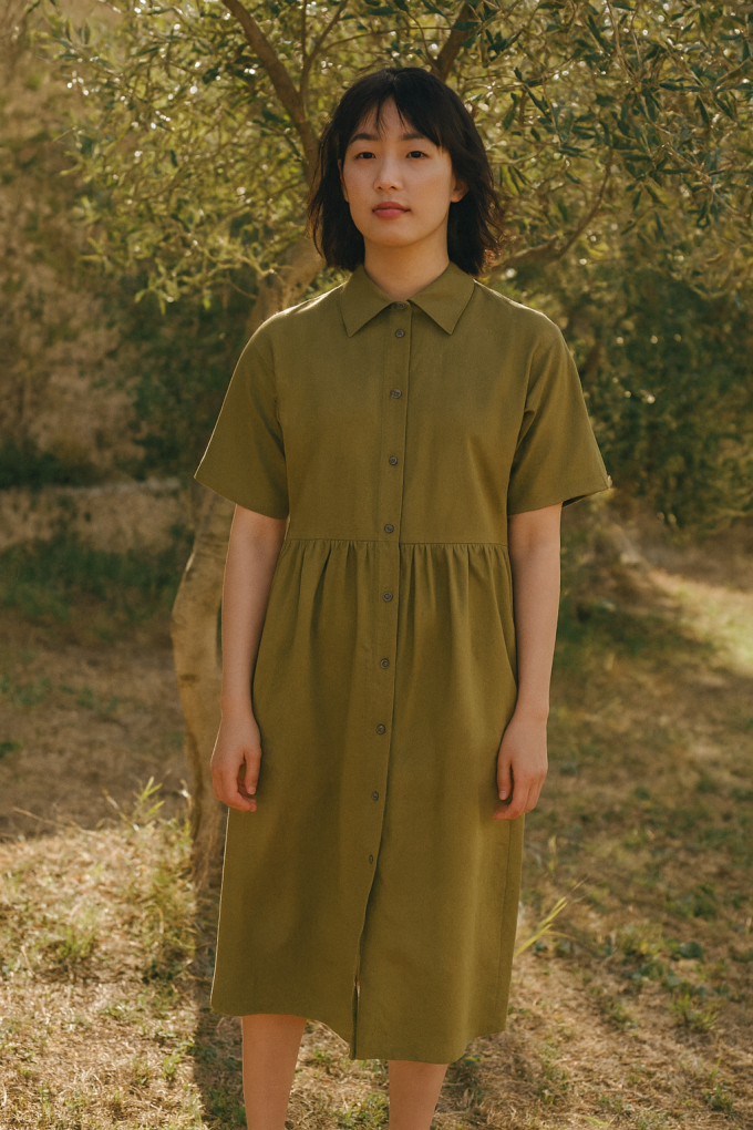 Cotton fabric stretch poplin paper touch, khaki