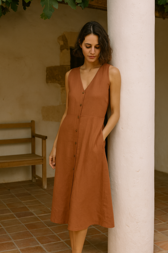 Cotton fabric stretch poplin paper touch, rust