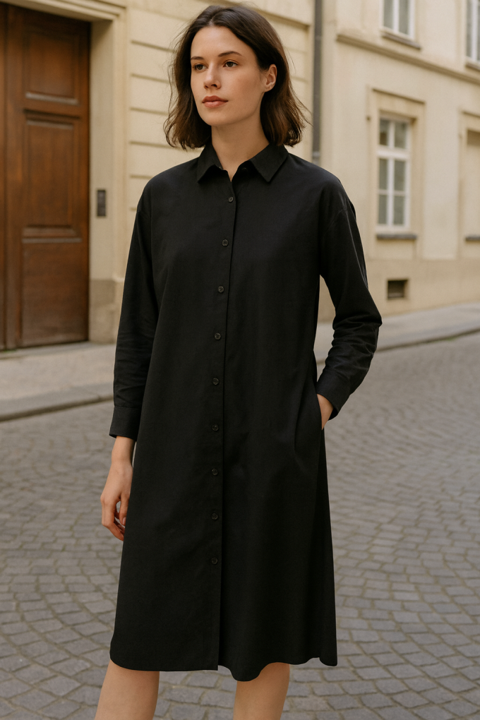 Cotton fabric stretch poplin paper touch, black