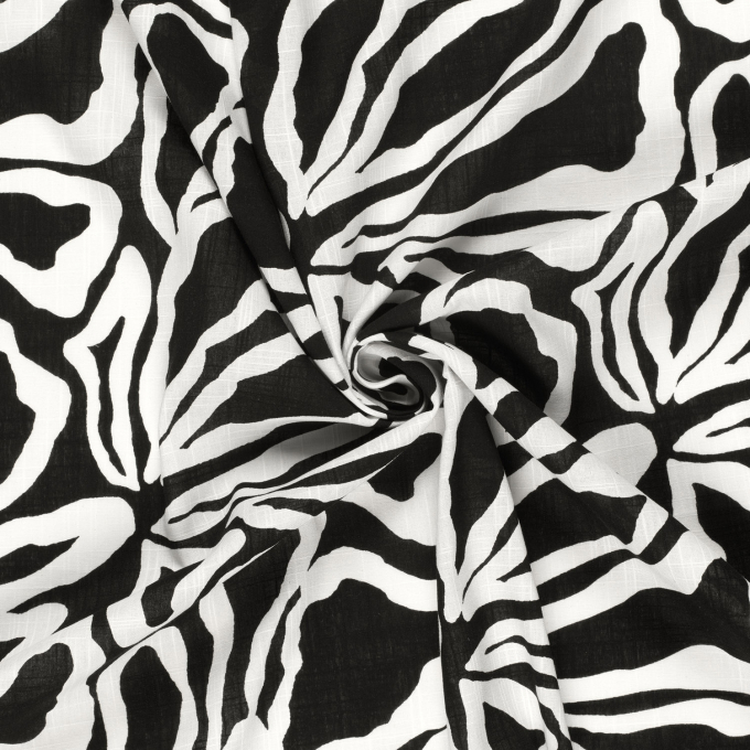 Tissu coton viscose Fleurs Flowers, noir