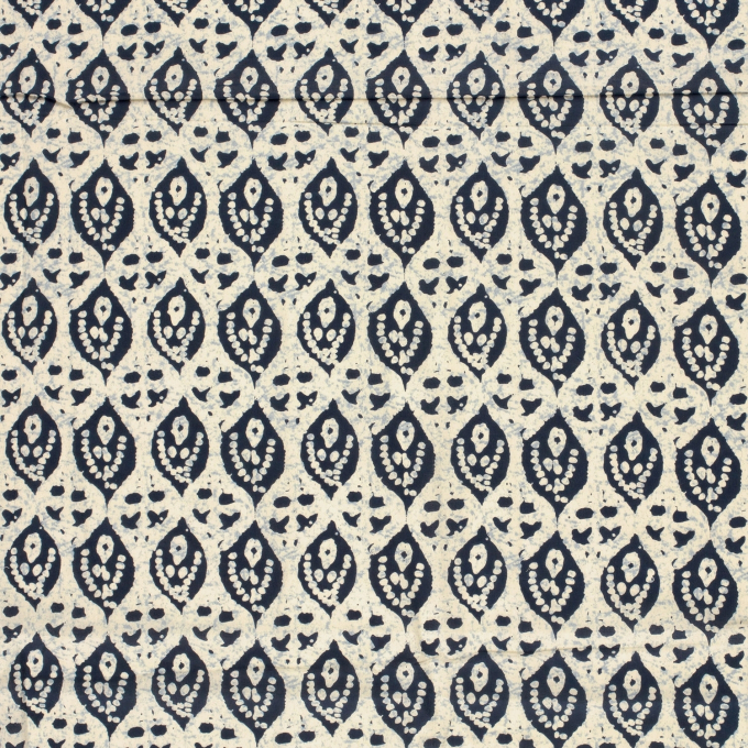 Tissu voile de coton abstrait Fleurs abstract leaves, marine