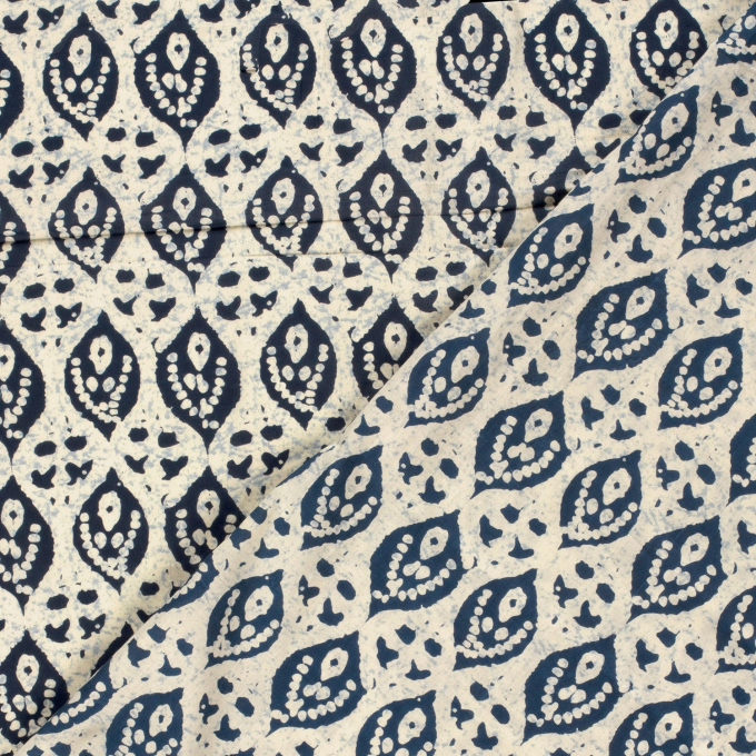 Tissu voile de coton abstrait Fleurs abstract leaves, marine
