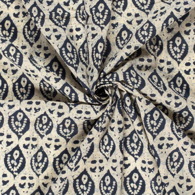 Tissu voile de coton abstrait Fleurs abstract leaves, marine