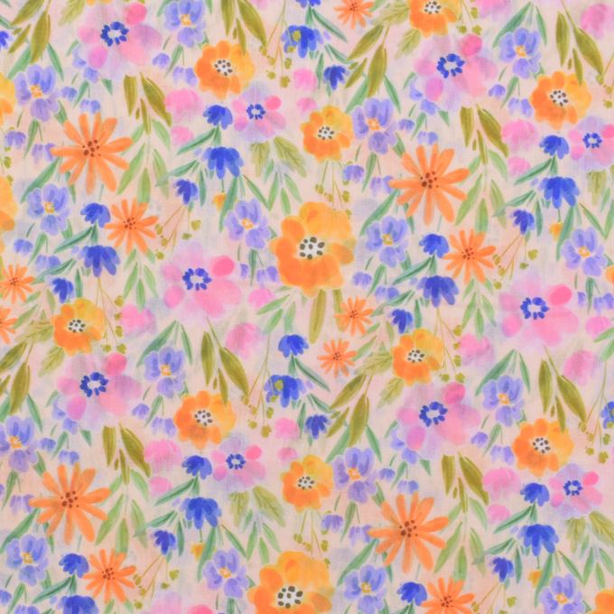 Katoenen voile flower garden, perzikkleurig