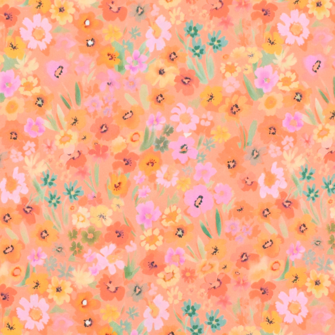 Cotton voile flower meadow, orange